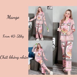 Đồ bộ nữ cổ sen tay dài, đồ bộ mặc nhà chất liệu mango form dưới 60kg
