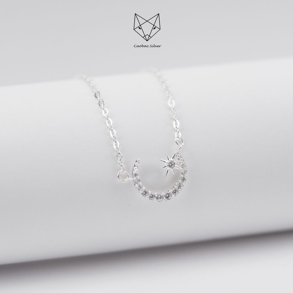 Dây chuyền Bạc Ta Cho Nữ CaoBac Siver Bạc Sáng Đẹp Mặt Dây Chuyền Đính Đá Tinh Tế  Trăng Sao Lấp Lánh Sang Trọng