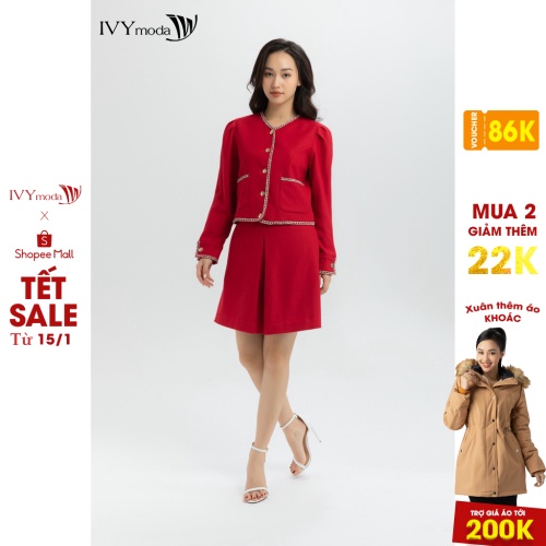 Áo khoác dạ viền trắng nữ IVY moda MS 67M6045