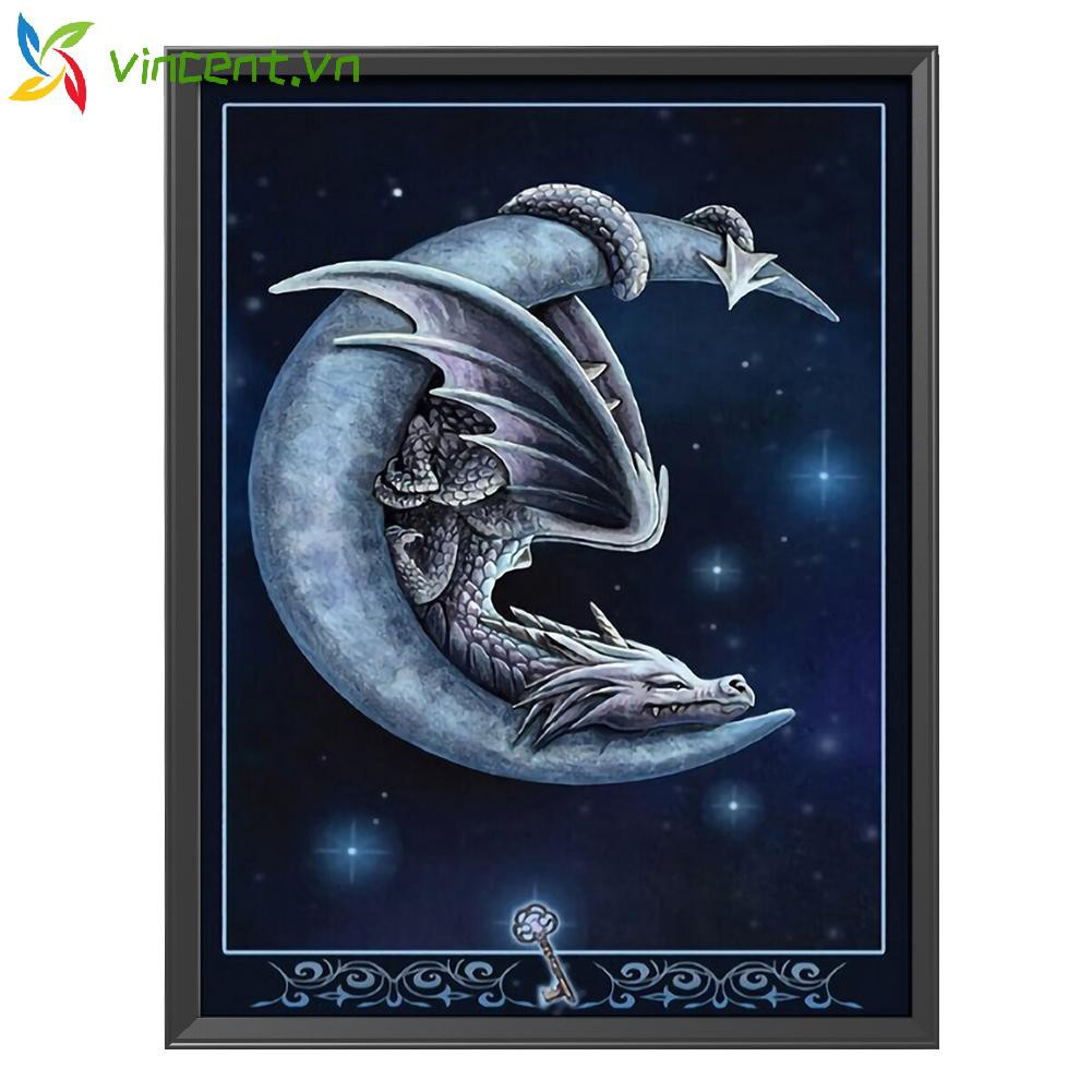 Tranh Thêu Chữ Thập Hình Con Rồng Và Mặt Trăng 11ct