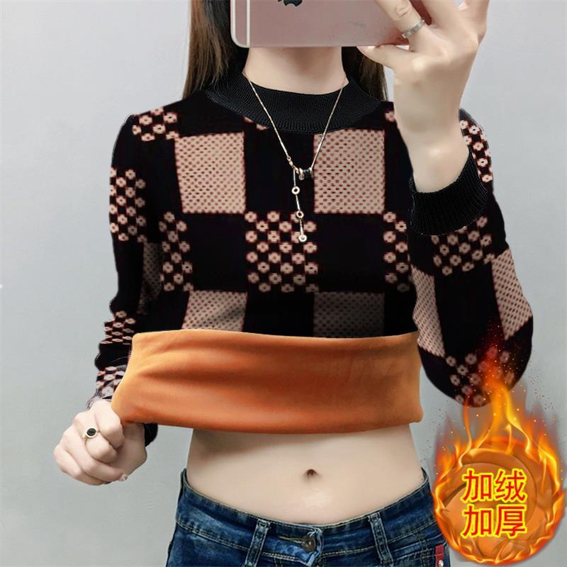 Áo Thun Tay Dài Lót Nhung Dày Dặn In Họa Tiết Thời Trang Mùa Đông Cho Nữ