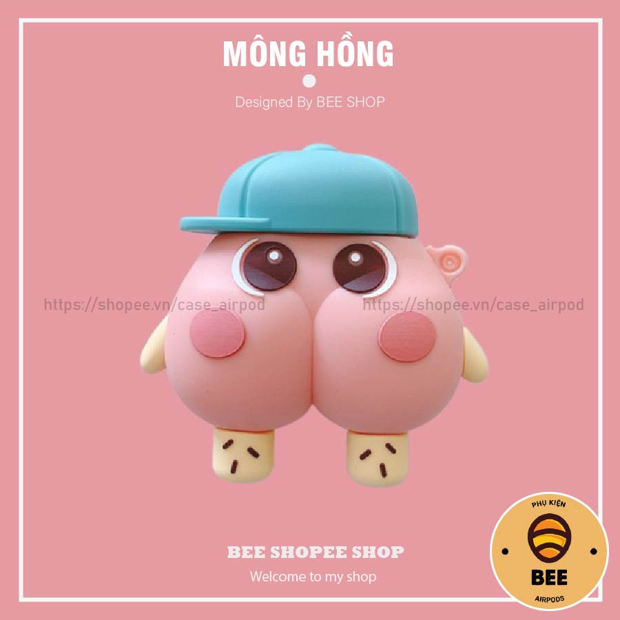 Case Airpod 1 2 Pro Vỏ Bọc Airpod Đựng Tai Nghe Airpods Mông Hồng Đội Mũ Chất Liệu Silicon Dẻo Siêu Cute - BEE SHOP