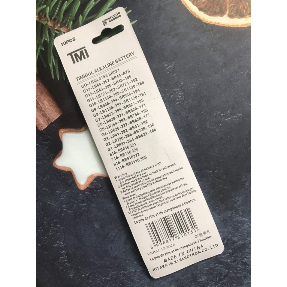 Vỉ 10 viên  pin AG13 SR13 LR44 367 CX44 1.5v