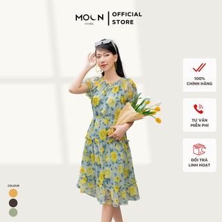 Váy dài trễ vai hoạ tiết hoa nhiều màu chất voan MV216 Moon Store