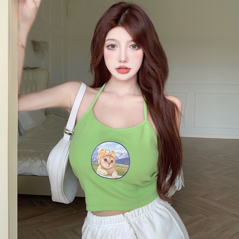 Áo Croptop Sát Nách Hoạ Tiết Động Vật Thiết Kế Hở Lưng Quyến Rũ Thời Trang Hàn Quốc Cho Phá