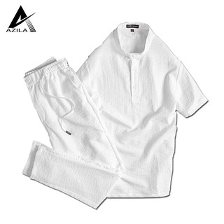 Bộ đũi nam cổ tàu Azila, set bộ áo somi tay ngắn quần dài chất đũi xước mềm mịn - Đũi01