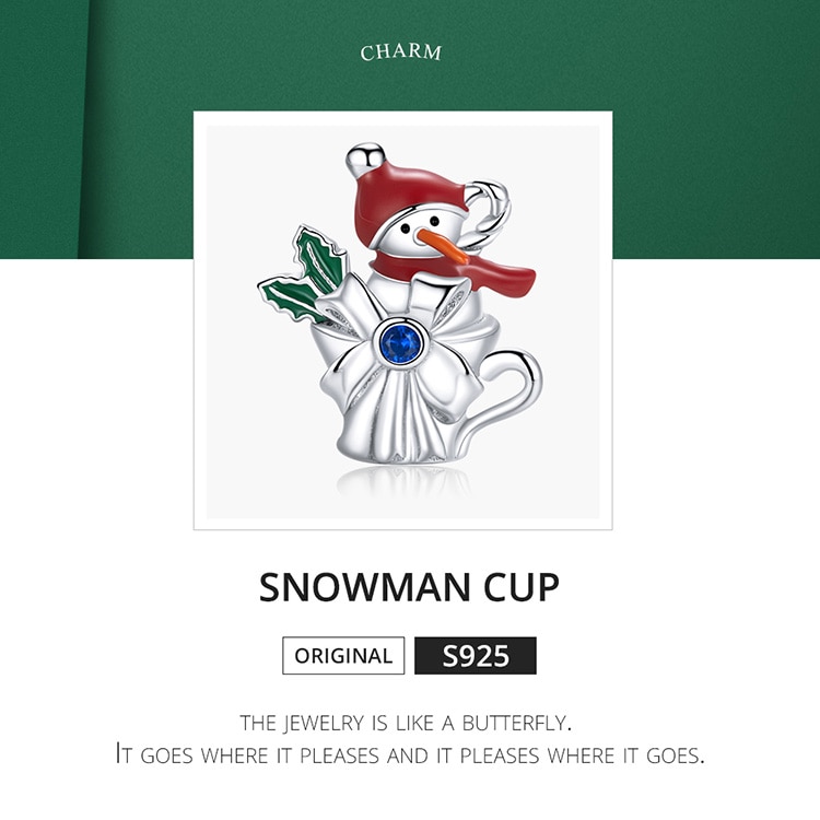 Mặt Vòng Tay Bamoer BSC373 Bạc Thật 925 Hình Cốc Người Tuyết Kim Loại Làm Trang Sức DIY Cho Nữ