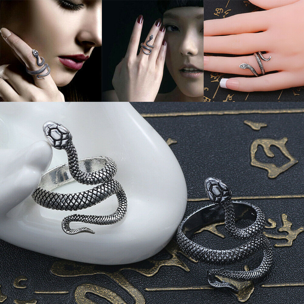Nhẫn Unisex Phong Cách Punk Có Thể Điều Chỉnh|Dây Chuyền Mạ Bạc Hình Rắn Phong Cách Gothic Thời Trang