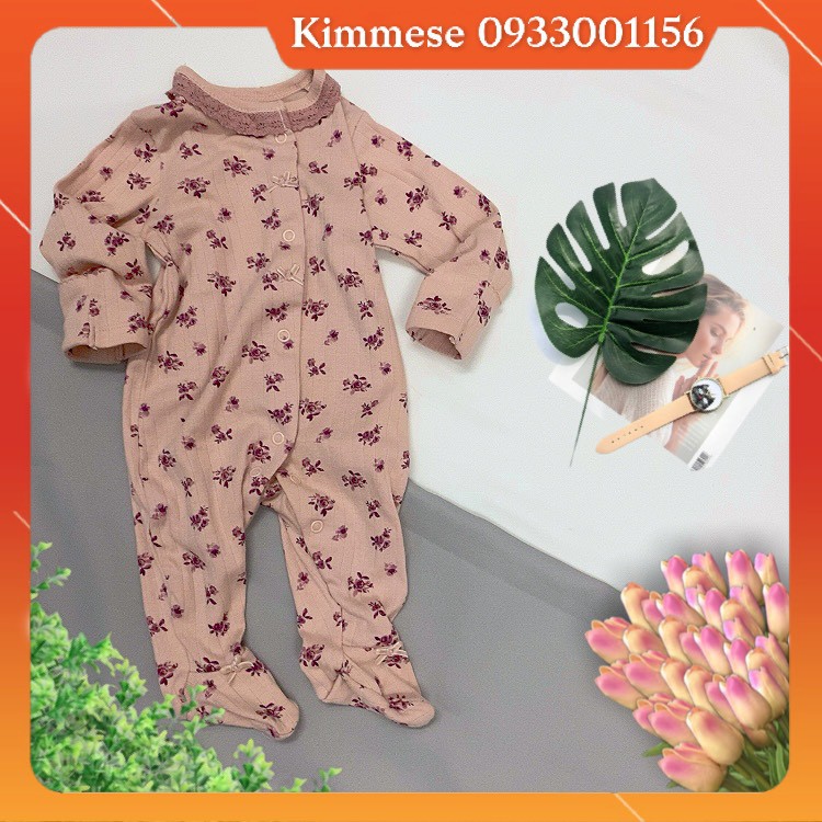 [Mã KIMFS33 Hoàn 5K Đơn 59K] Sleepsuit Bộ Body Cho Bé Cotton Len George Xuất Dư Gái Nâu/Hoa - Đồ Ngủ Cho Bé