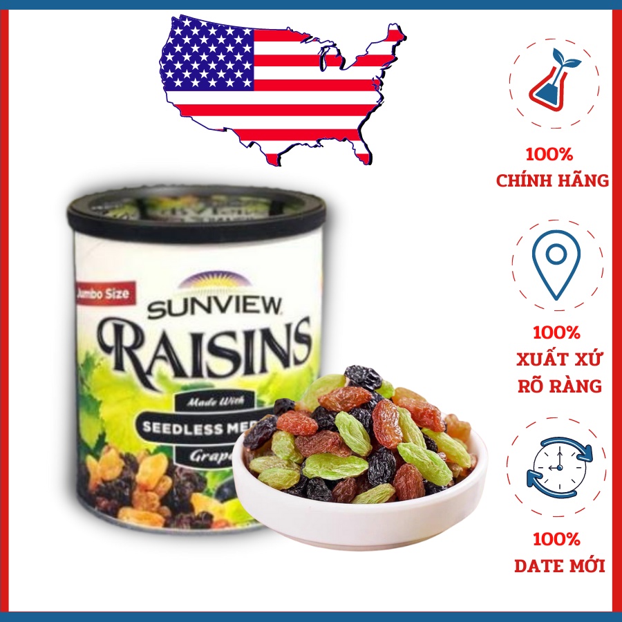Nho khô hàn quốc , nho kho my Sunview Raisin hộp 425gram loại 1