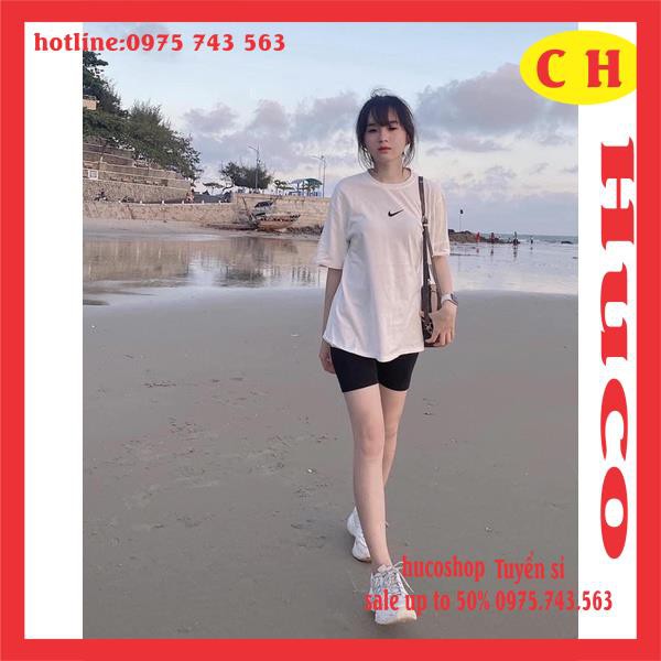 Sét đồ bộ basic áo thun hè ngắn tay logo dấu phẩy chất cotton + quần legging lửng nắng Mông form thụng ulzang