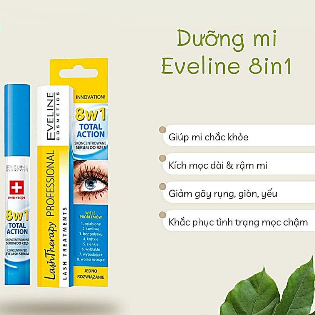 Dưỡng Mi EVELINE 8 in 1-TOTAL ACTION LASH THERAPY PROFESSIONAL,Chăm Sóc Cho Mi,Hỗ Trợ Cho Mi Mọc Dài Và Dầy Hơn.