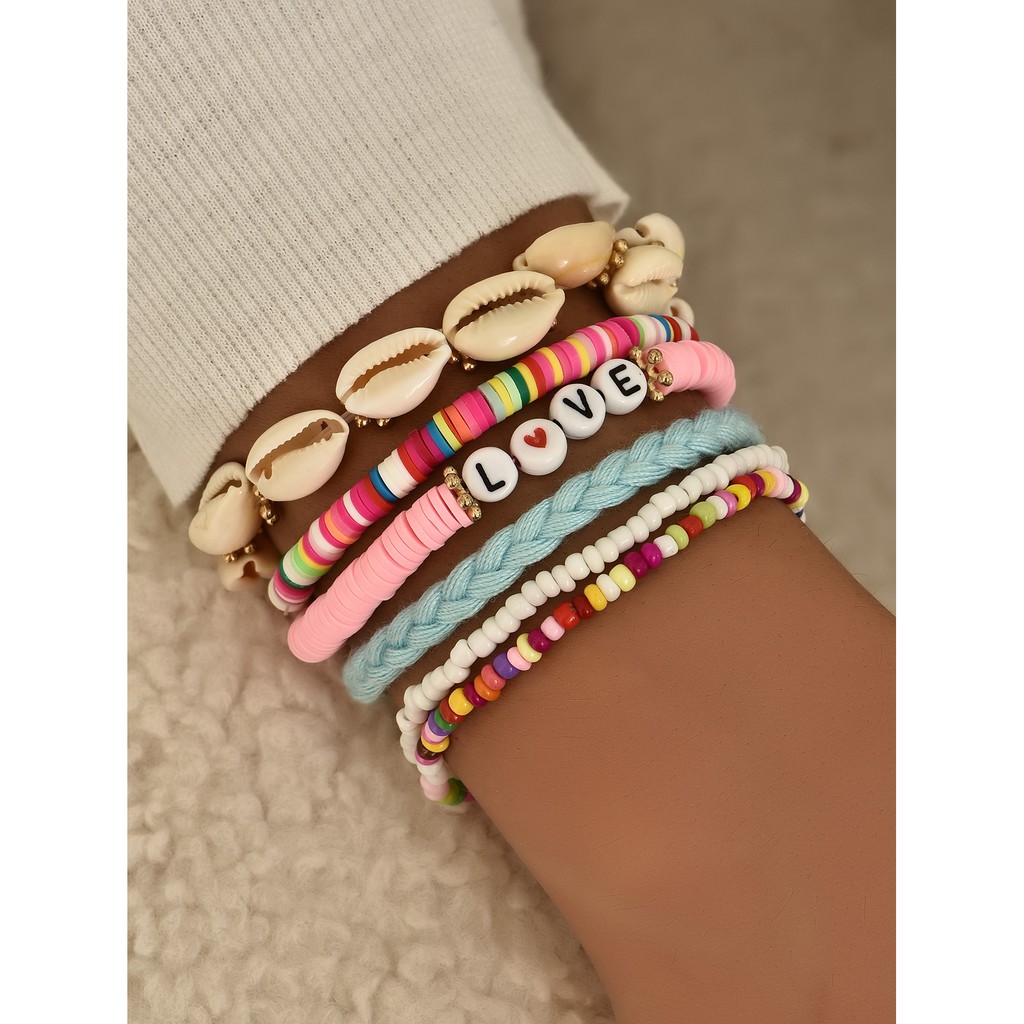 Set 6 Vòng Tay Chuỗi Hạt Nhiều Màu Sắc Phong Cách Boho Thời Trang