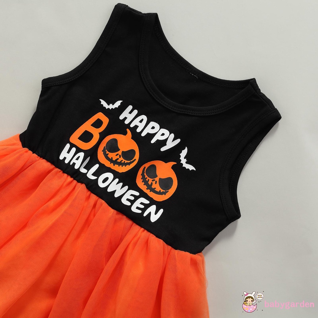 Bộ đầm cổ tròn không tay in chữ + áo choàng hóa trang halloween dành cho bé gái 18 tháng - 5 tuổi