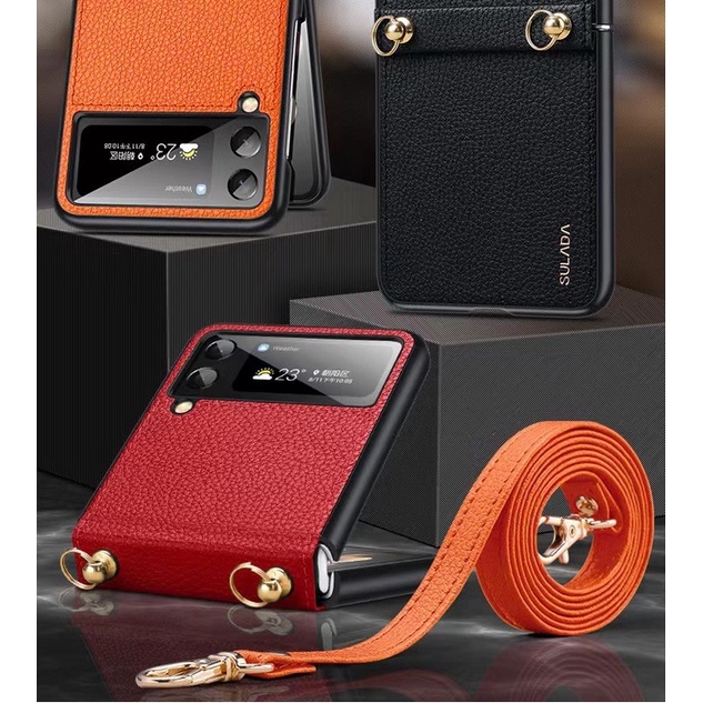 Ốp lưng Chính Hãng Sulada Da Thời Trang Có dây đeo cho Samsung Galaxy Z Flip 3 | ZFlip 4