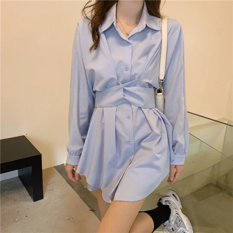 Áo sơmi eo bó cách điệu form dài + Quần short cùng mẫu