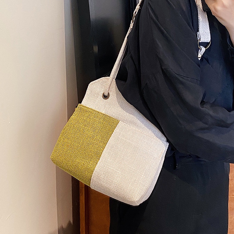 IELGY Túi đeo vai IELGY vải canvas phối màu thời trang cho nữ