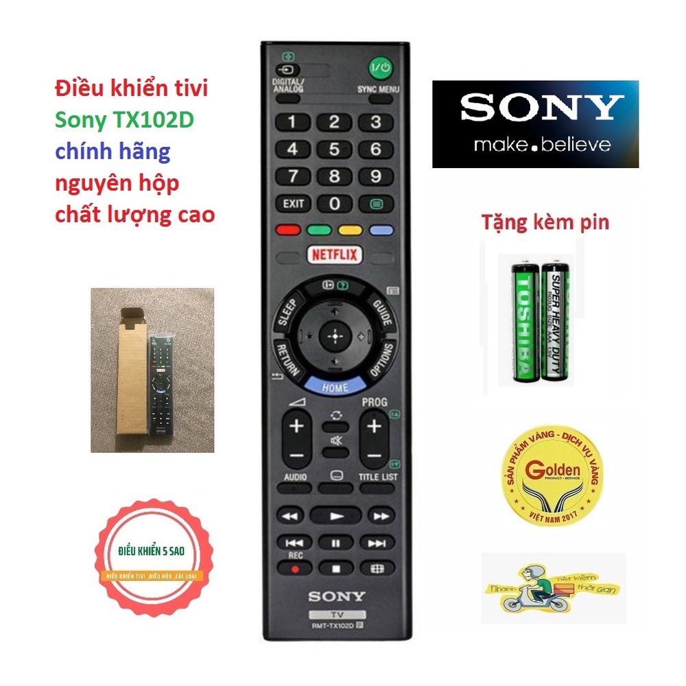 Điều khiển tivi Sony RM-TX102D full box chính hãng cam kết chất lượng cao phím bầm mềm êm nhạy hồng ngoại tốt - tặng pin