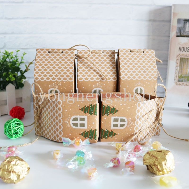 Set 10 Hộp carton Đựng Kẹo Hình Ngôi Nhà Giáng Sinh