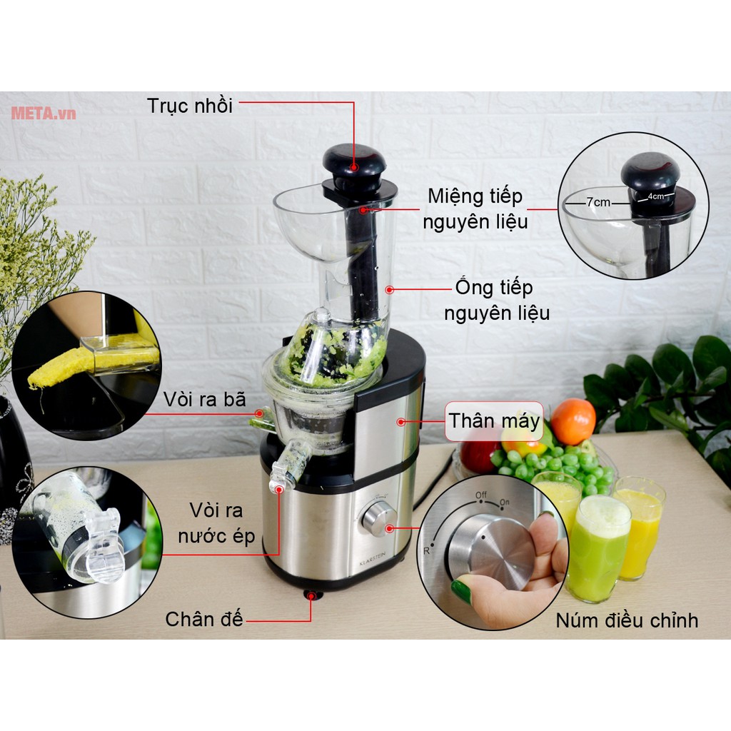 Máy Ép Chậm Klarstein Fruitberry, 400W, 60 vòng/phút, Inox - Nội Địa Đức - Bảo Hành 12 Tháng 1 Đổi 1