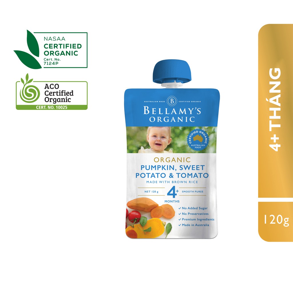 Hỗn Hợp Bí Đỏ, Khoai Lang, Cà Chua Hữu Cơ Xay Nhuyễn Bellamy's Organic