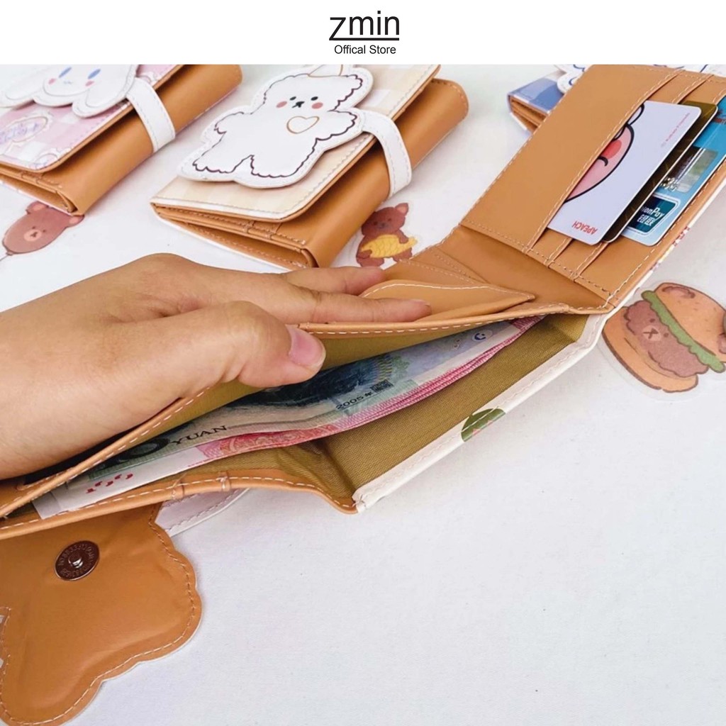 Ví bóp nữ mini cầm tay gấu ulzzang Zmin, chất liệu cao cấp có thể bỏ túi - V025