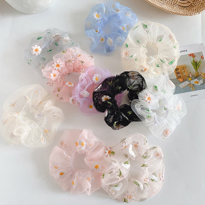 Dây Buộc Tóc Phối Họa Tiết Hoa Cúc Phong Cách Hàn Quốc