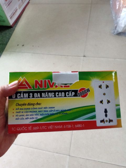 Ổ cắm điện 3 lỗ Đa Năng 3000W Nival Trắng đục