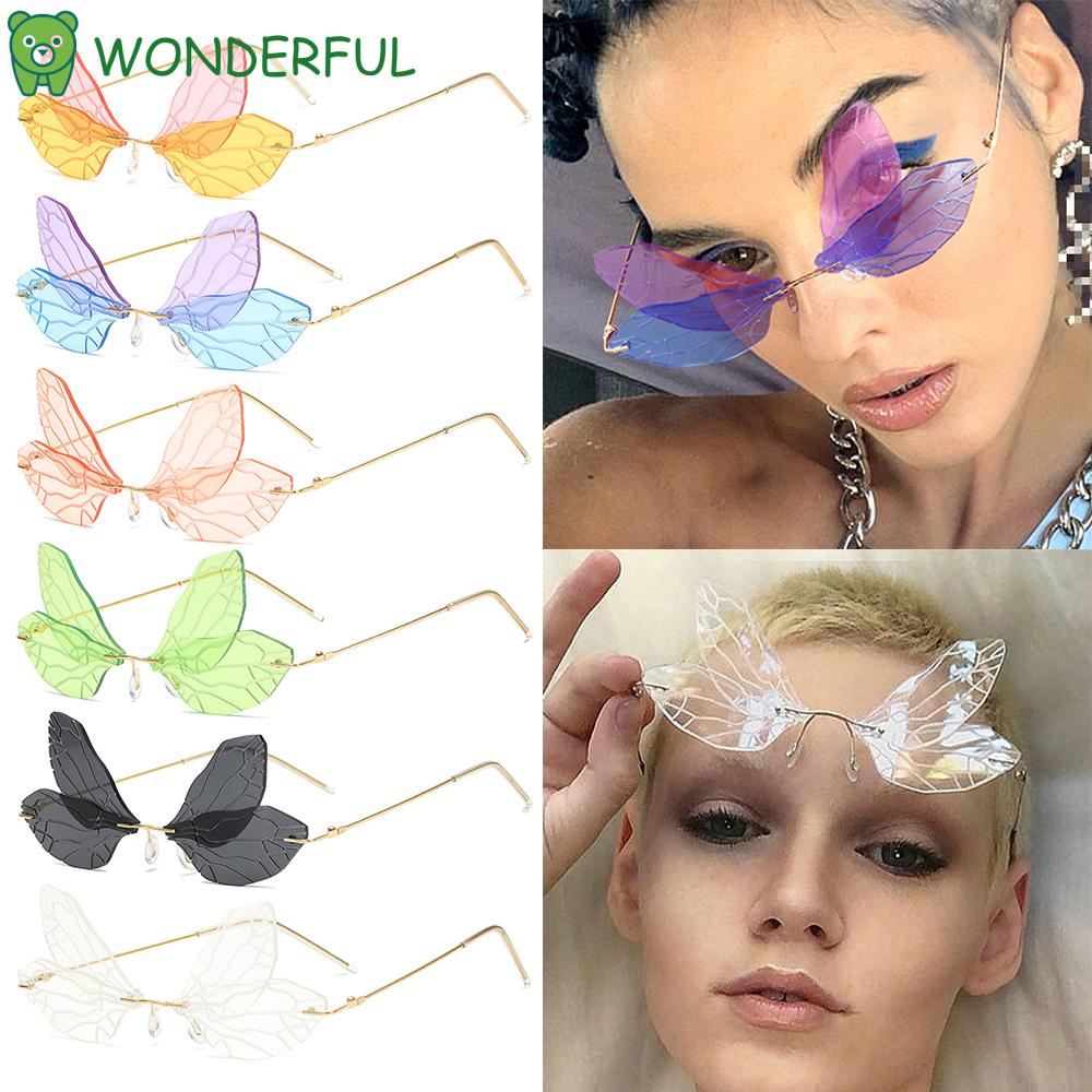 Kính Mát Thiết Kế Tròng Cánh Bướm Chuyển Màu Chống Tia UV 400 Không Gọng Cổ Điển Cho Nữ