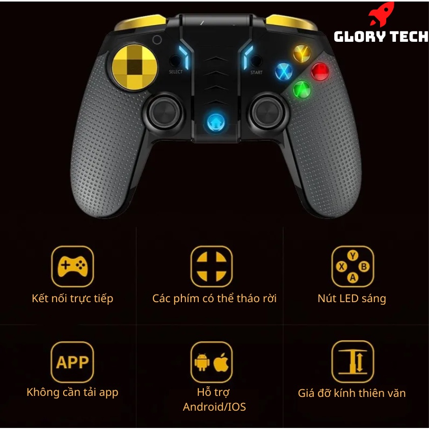 Gamepad IPEGA 9118 Golden Warrior - Tay Cầm Mạ Vàng 24K Đèn Led Hiện Đại Chơi game liên tục 8 tiếng cho PC/IOS/ANDROID