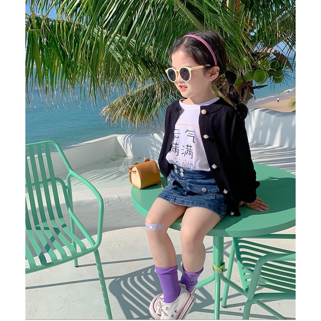 C005 - Chân váy jean bé gái sz 90-140, chân váy chữ A chu bé 2 túi phía trước hè 2022