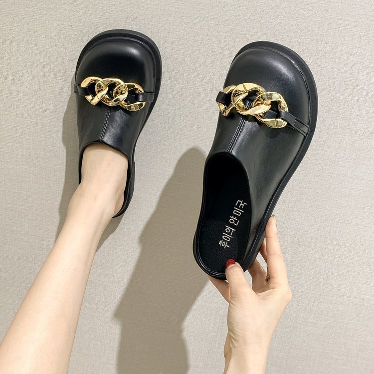 Fashionable Metal Button Wrap Comfortable Lazyshoes Sandals