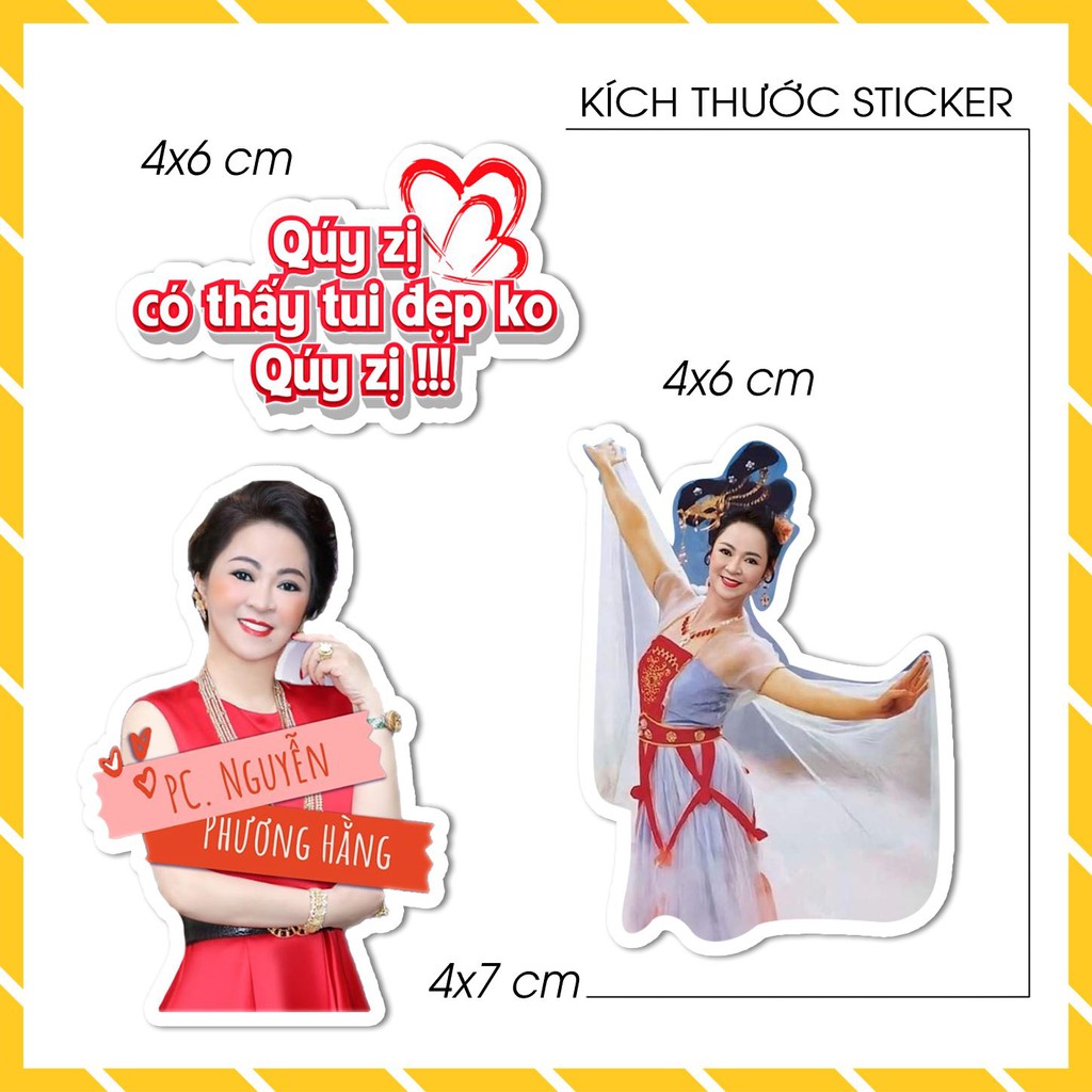Hình Dán Cô Phương Hằng Meme - Sticker Dán Mũ Bảo Hiểm Chống Nước Cắt Sẵn Từng Hình Kích Thước A5