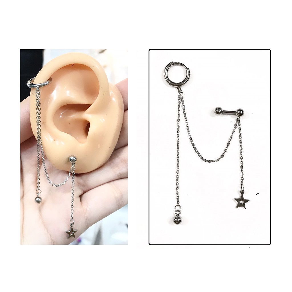 KHUYÊN TAI XÍCH 2 LỖ MIX VÒNG CÁ TÍNH