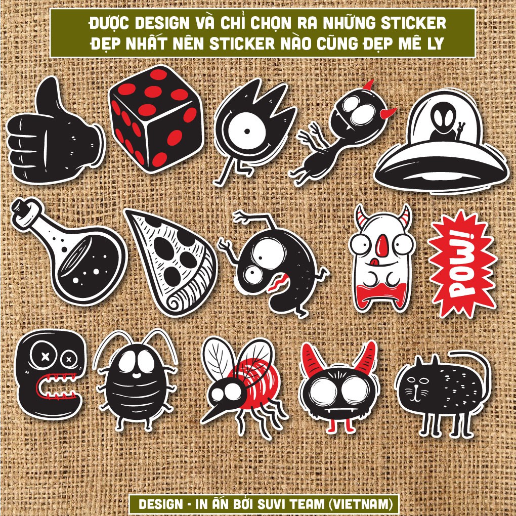 50 Sticker dán laptop Đỏ Đen chống nước sticker dán laptop, điện thoại, đàn guitar, mũ bảo hiểm, vali. MSP: C05