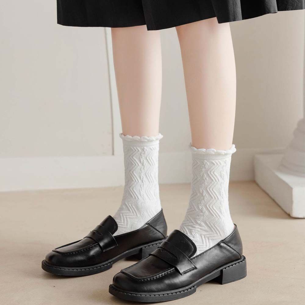 Tất cổ cao bằng cotton màu trắng / đen phong cách lolita thời trang Hàn Quốc cho nữ