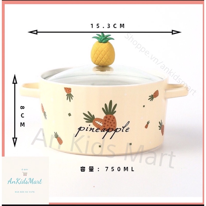 Tô sứ/ bát sứ úp mì tôm có nắp hình hoa quả và động vật dễ thương