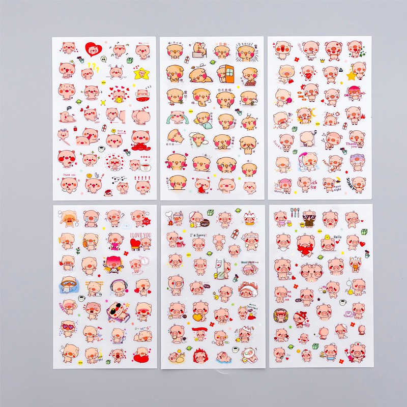 Combo 6 tấm Sticker dán Cute baby/orance cat/Lemon/ Snail/cá heo/ biglet