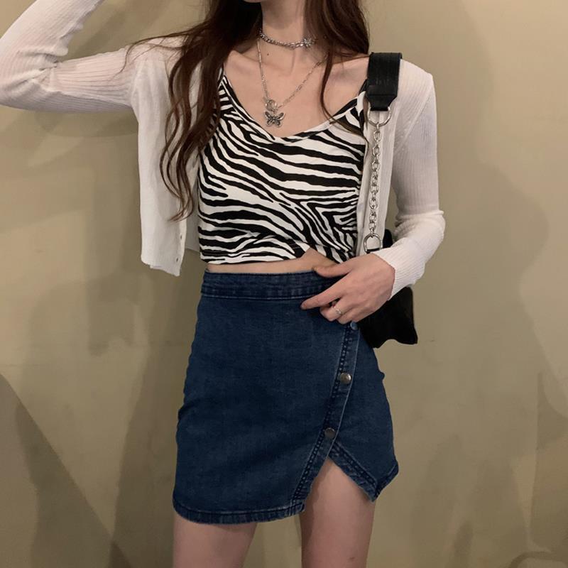 COZOK Áo Tank Top Sát Nách Form Ôm Họa Tiết Ngựa Vằn Phong Cách Hàn Quốc