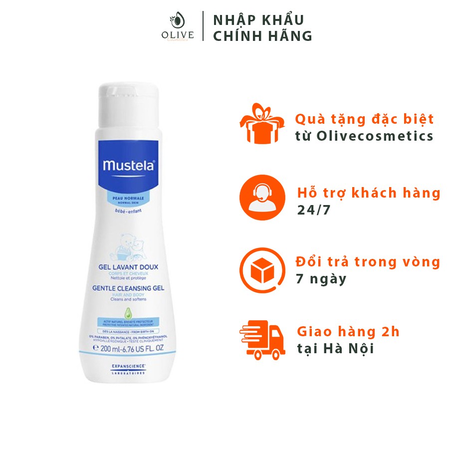 [HÀNG CHÍNH HÃNG] Sữa Tắm Gội Cho Trẻ Sơ Sinh & Em Bé Da Thường Mustela 200ml