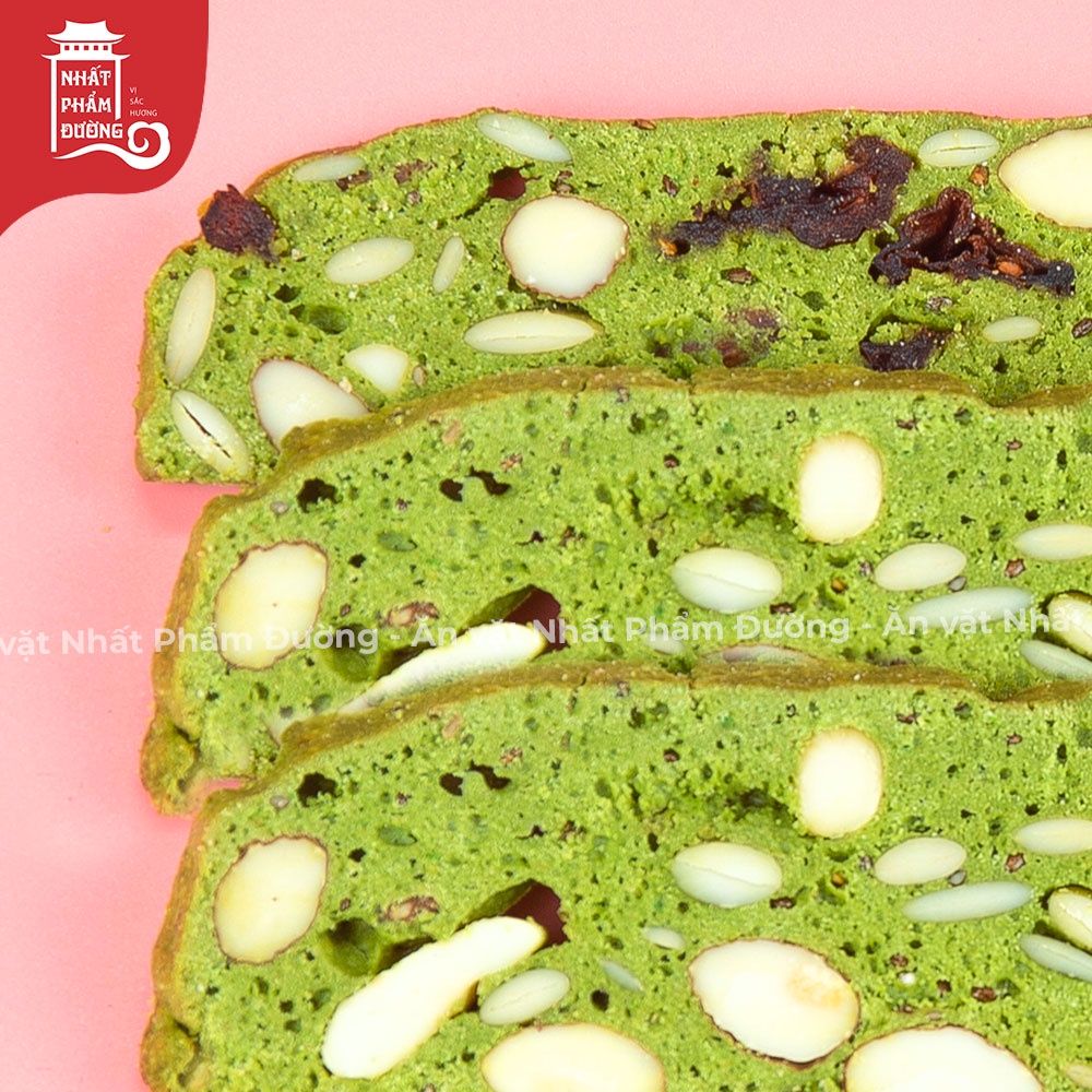 Bánh Biscotti vị trà xanh 250g Nhất Phẩm Đường 100% bột nguyên cám đô ăn vặt ăn kiêng
