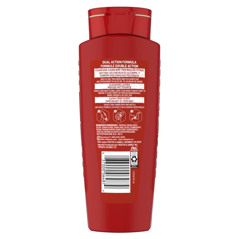 [USA] Combo 2 tắm gội 2in1 nam Gel Old Spice High Endurance Hair + Body Wash 532ml x 2 chai - Mỹ