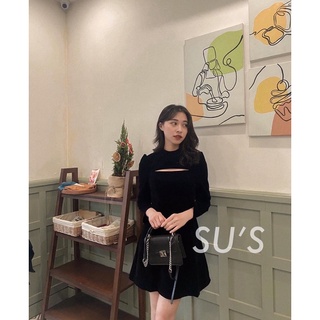 Váy nhung dáng A khoét trước buộc nơ sau