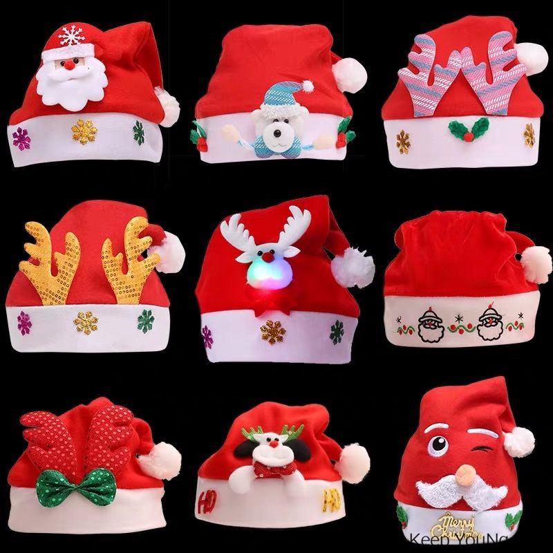 [Ky] Giáng sinh người lớn trẻ em màu đỏ ông già noel mũ váy lên mũ món quà giáng sinh