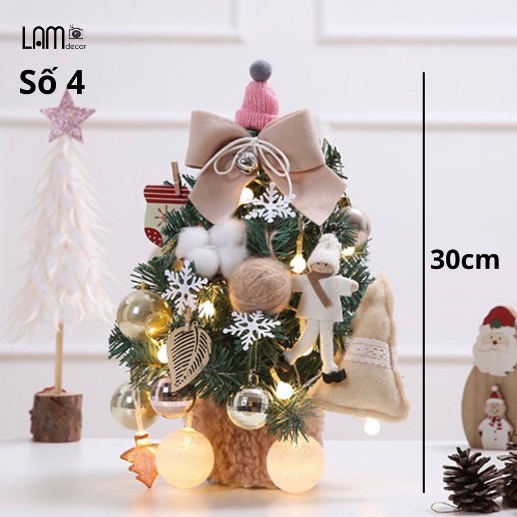 Cây thông mini, cây thông noel để bàn trang trí mùa Noel rực rỡ đầy đủ phụ kiện và đèn LED đi kèm