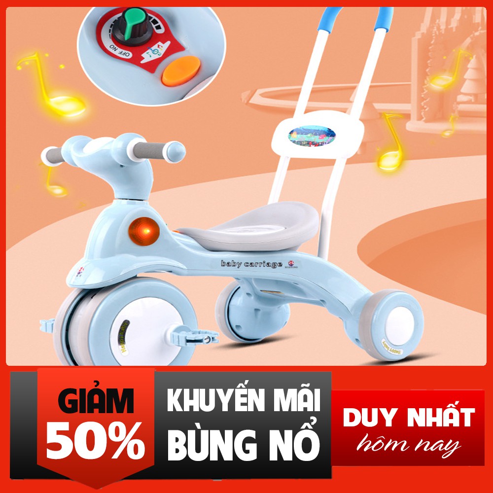 (Hàng cao cấp) Xe Đạp 3 Bánh Có Cần Đẩy Có Thể Phát Nhạc Cho Bé Baby Carriage V618 Full Hộp Bảo hành 12 tháng