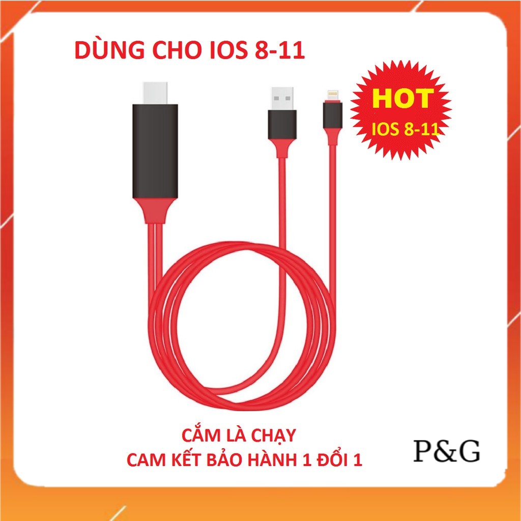 Cáp HDMI cho Iphone 5/6/7/8/X và Ipad dài 2M IOS 8-13 mới nhất 2021 - CẮM LÀ CHẠY