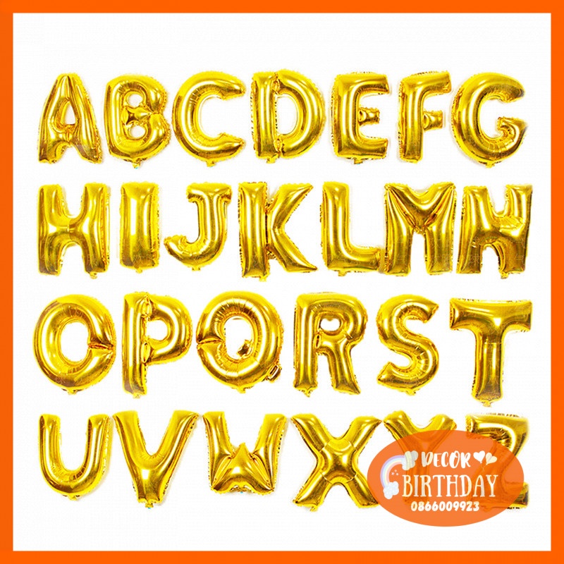 Bóng Chữ Ghép Tên Bé Trang Trí Sinh Nhật, Tiệc Thôi Nôi, Đầy Tháng Màu Vàng Cao 40cm