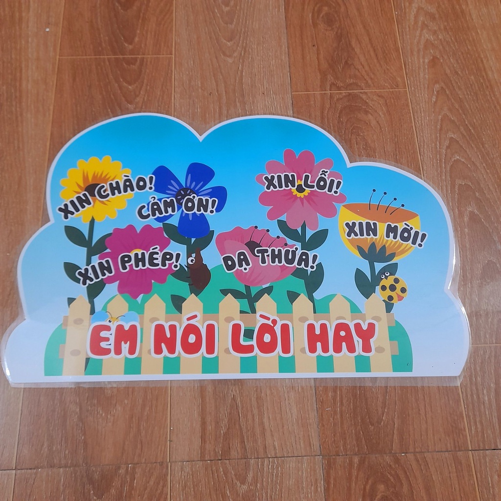 Khẩu hiệu Trang trí lớp học- Tắt đèn, quạt ép Plastic khổ A3 sẵn keo dính tường