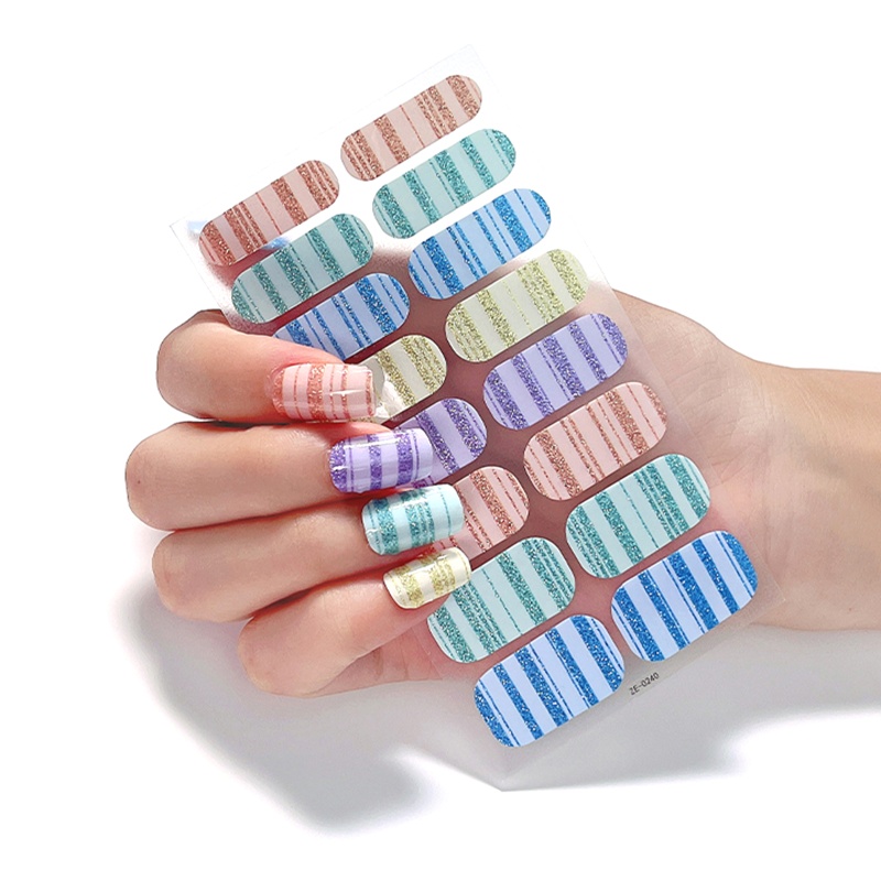 Miếng Dán Gel Bán Nguyệt Lấp Lánh Trang Trí Móng Tay Toàn Diện